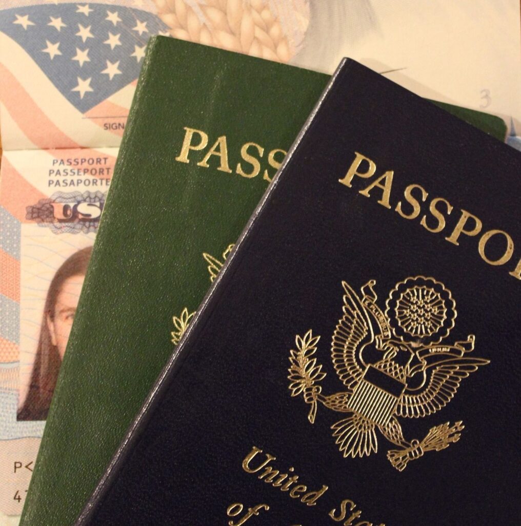 Two passports on a table